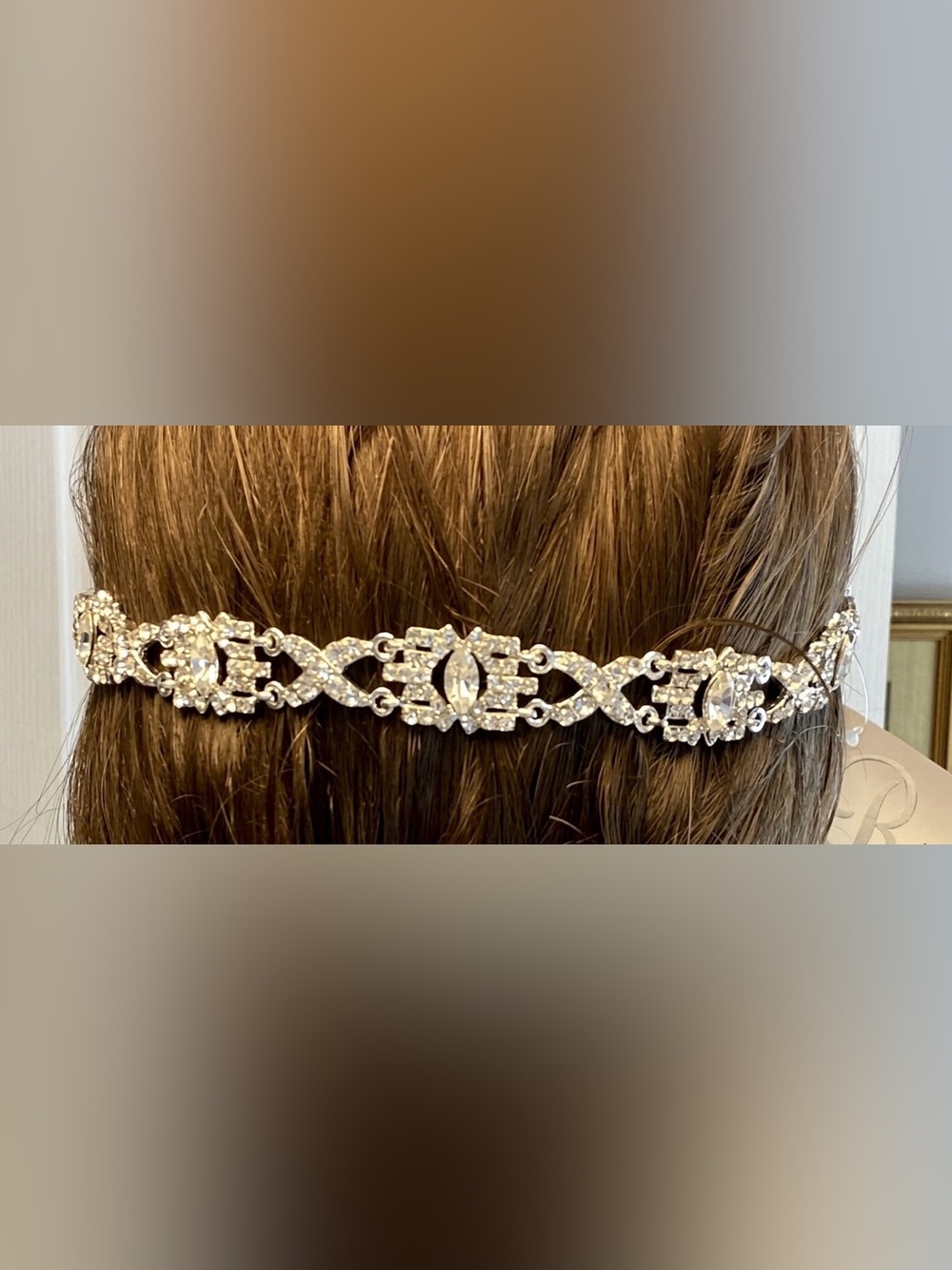 Silver & Crystal Bridal Headband Marquee Cut Elastic Back One Size NEW Vintage